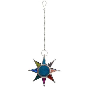 Lanterne pour bougie t-lite, forme d'étoile, bleu + multi 20cm (ASH2142) 4