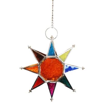 Lantern for t-lite candle, star shape, orange + multi 20cm (ASH2146)