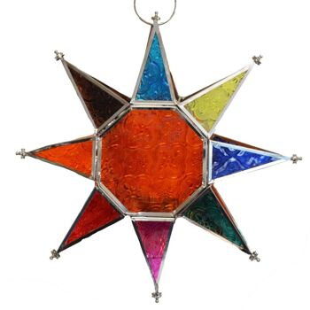 Lanterne pour bougie t-lite, forme d'étoile, orange + multi 27cm (ASH2147) 3