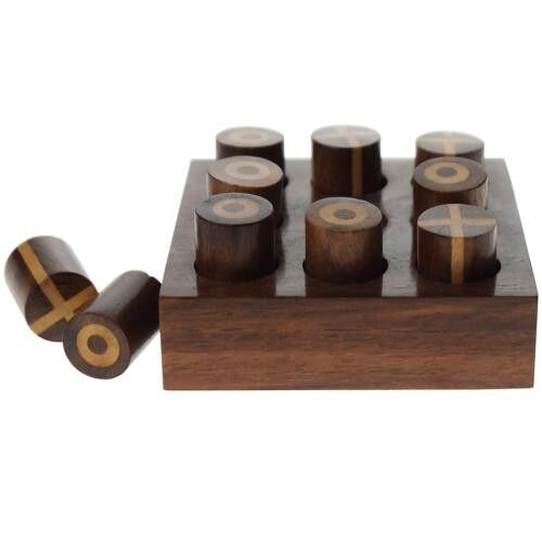 Wooden noughts and crosses tic-tac-toe game sheesham wood 7x7x2 (ASH2204)