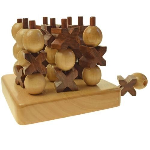 Wooden 3D noughts and crosses tic-tac-toe game sheesham wood 13x13x11 (ASH2205)