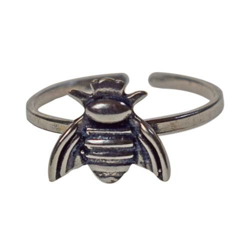 Brass ring with bee, silver colour (ASH2215)