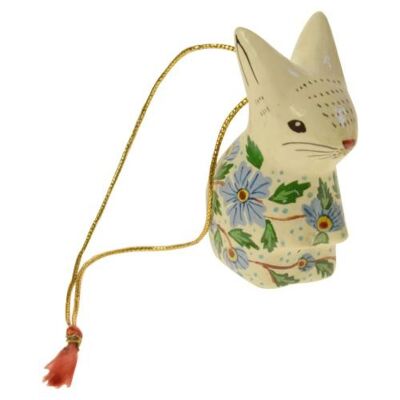 Hanging decoration, papier maché, rabbit cream with blue flowers (ASH2236)