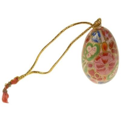 Hanging egg decoration, pinks reds, papier maché, 4.5cm height (ASH2240)