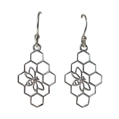Earrings, silver colour, bee & honeycomb (ASH2250)