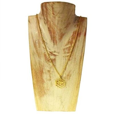 Pendant necklace, gold colour, bee & honeycomb (ASH2254)