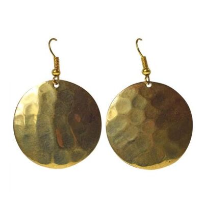 Hammered brass earrings round, gold colour (ASH2275)