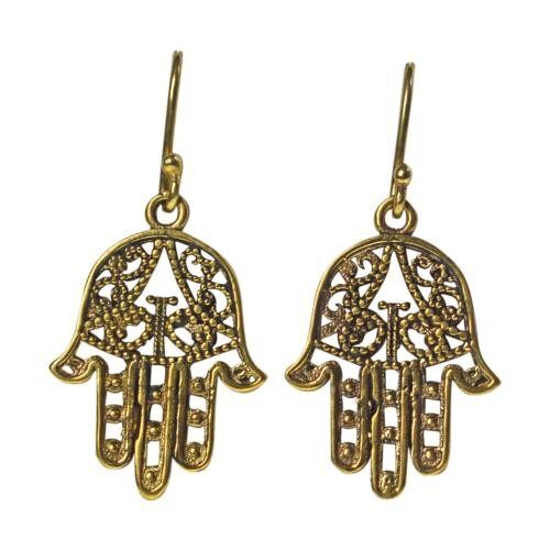 Brass earrings hamsa hand, gold colour (ASH2277)