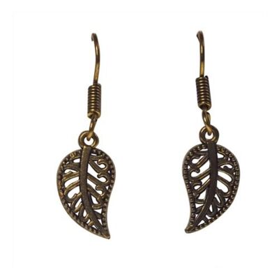 Brass earrings single leaf, gold colour (ASH2278)