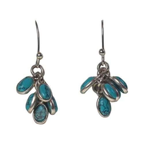 Brass earrings 5 turquoise drops, silver colour (ASH2279)