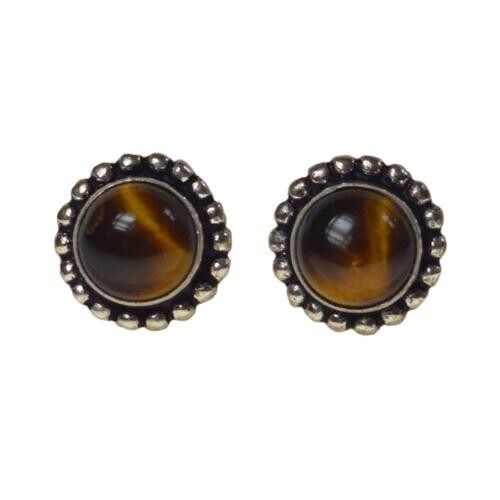 Ear studs with tiger's eye, amber (ASH2284)
