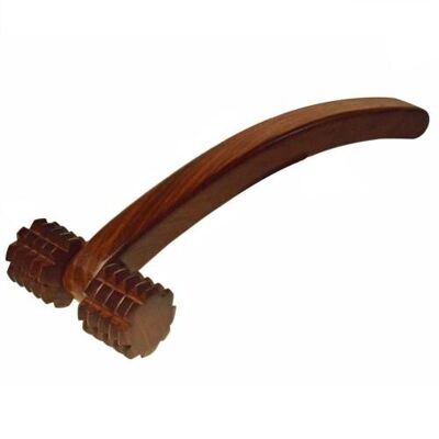 Long handled massager 2 spiky rollers sheesham wood 27cm length (ASH2296)