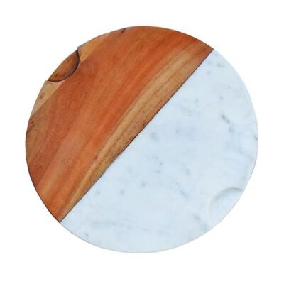 Food serving/cutting board platter wood & marble for cheese/tapas round 20cm (ASH271)