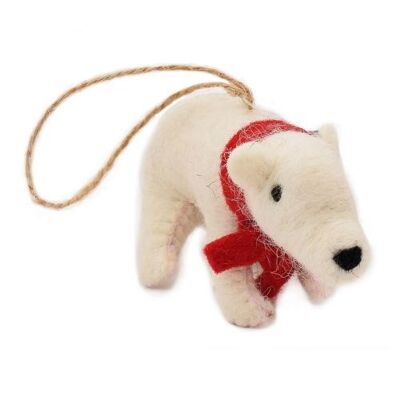 Hanging decoration, felt polar bear with scarf (ASHF10)