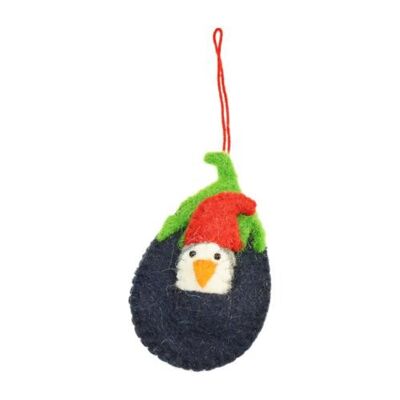 Hanging decoration, felt penguin in aubergine (ASHF21)
