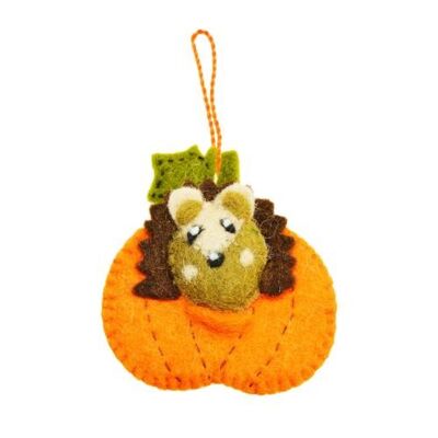 Hanging decoration, felt hedgehog in pumpkin (ASHF25)