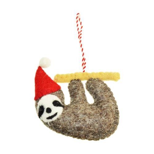 Hanging decoration, felt sloth with Christmas hat (ASHF27)