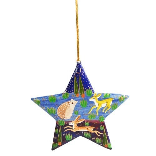 Hanging decoration, woodland animals on star, papier maché (ASHX200)