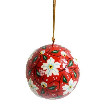 Hanging bauble, flowers on red, papier maché (ASHX203)