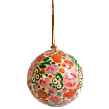 Boule à suspendre, fleurs multicolores sur crème, papier mâché (ASHX206) 1