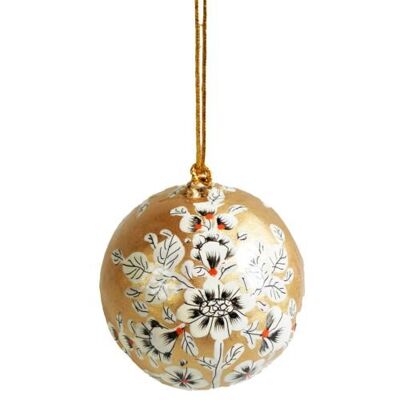 Hanging bauble, flowers on gold, papier maché (ASHX210)