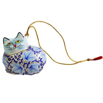 Décoration chat à suspendre, fleurs sur fond bleu clair, papier mâché (ASHX213) 4