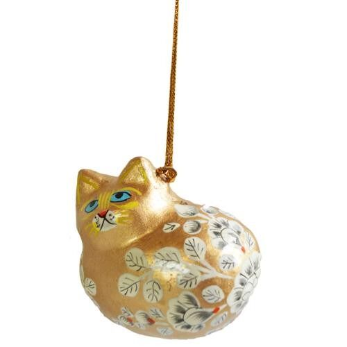 Hanging cat decoration, flowers on gold, papier maché (ASHX214)