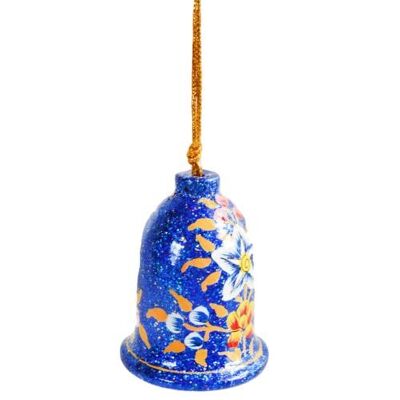 Hanging bell decoration, flowers on dark blue, papier maché (ASHX215)