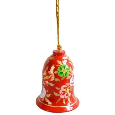 Hanging bell decoration, flowers on red, papier maché (ASHX216)