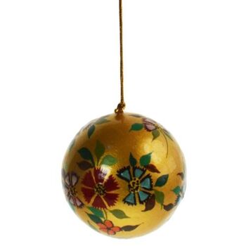 Boule à suspendre, fleurs sur or, papier mâché (ASHX226) 1