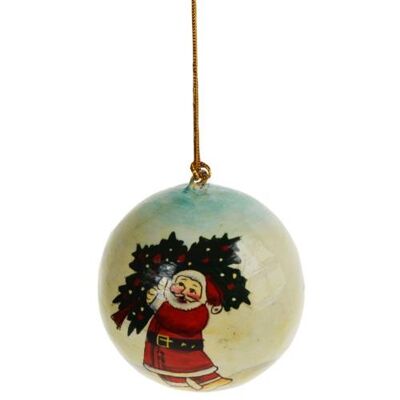 Hanging bauble, Santa with tree, papier maché (ASHX227)