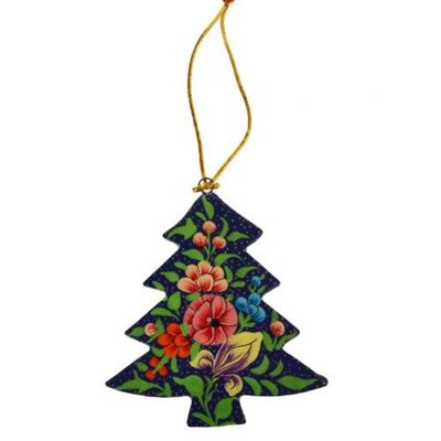 Hanging decoration, painted wood blue Christmas tree (ASHX229)