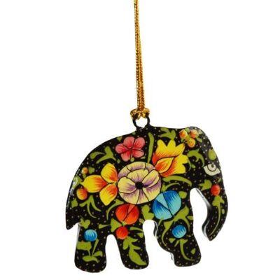 Hanging decoration, painted wood black elephant (ASHX230)