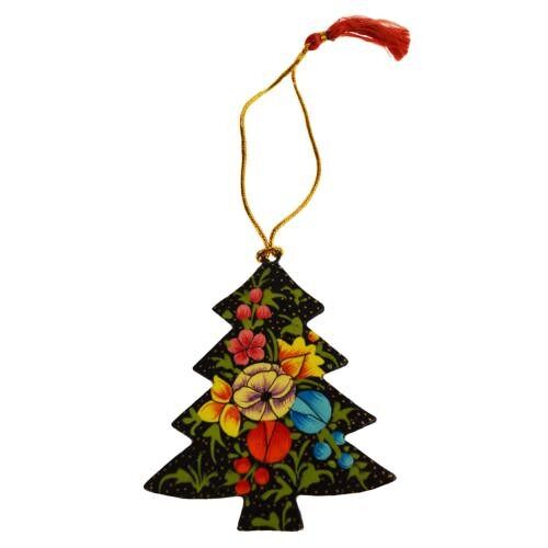 Hanging decoration, painted wood black Christmas tree (ASHX233)