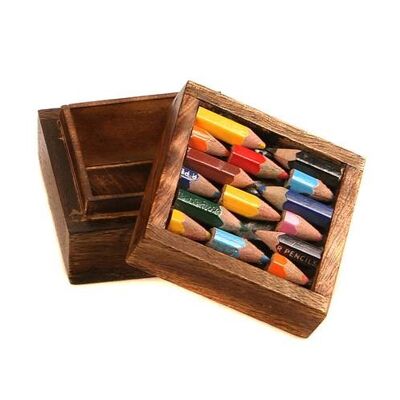 Box - wood and recycled crayons 6x6x4cm (ASP1628)