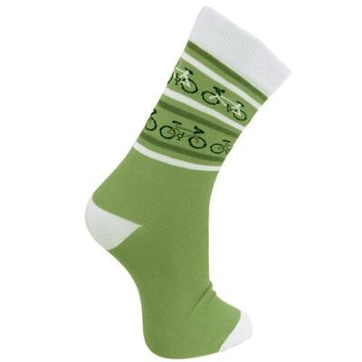Bamboo socks, bicycles green and cream, Shoe size: UK 3-7, Euro 36-41 (ASP18710M)
