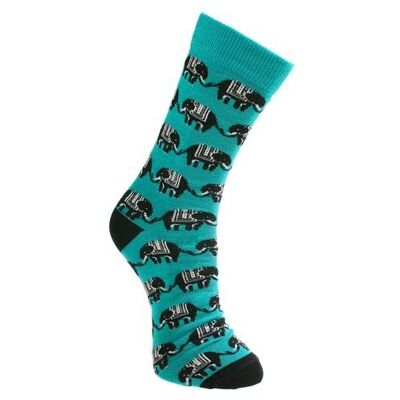 Bamboo socks, elephants turquoise, Shoe size: UK 7-11, Euro 41-47 (ASP18712L)