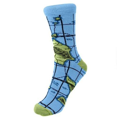 Bamboo socks, map green and blue, Shoe size: UK 3-7, Euro 36-41 (ASP18714M)