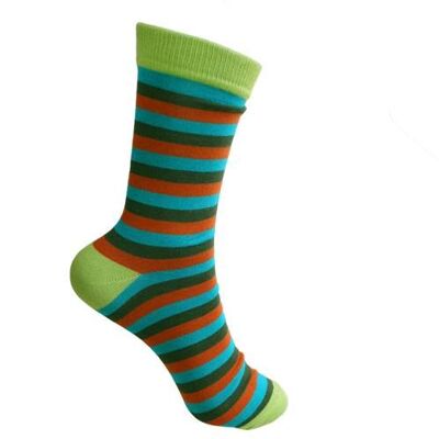 Bamboo socks, stripes turquoise terracotta green, Shoe size: UK 3-7, Euro 36-41 (ASP18726M)