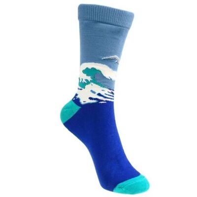Bamboo socks, seascape & albatross, Shoe size: UK 7-11, Euro 41-47 (ASP18727L)