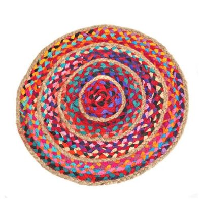 Rag rug, round cotton and jute, 50cm diameter (ASP1924)