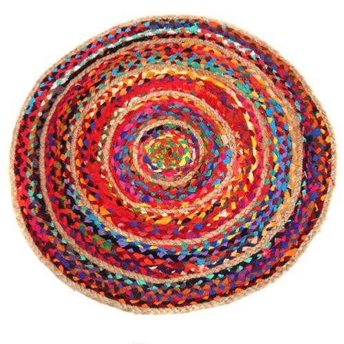 Rag rug, round cotton and jute, 70cm diameter (ASP1926)