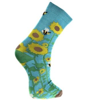 Chaussettes en bambou, tournesols et abeilles, Pointure : UK 7-11, Euro 41-47 (ASP2001LAR) 1