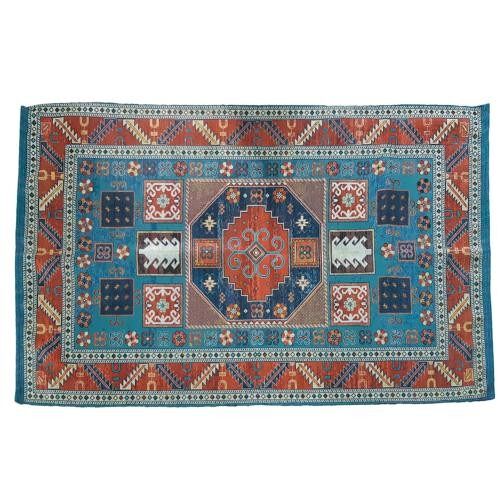 Rug indoor or outdoor, recycled plastic 80 x 120cm blue border (ASP2101)