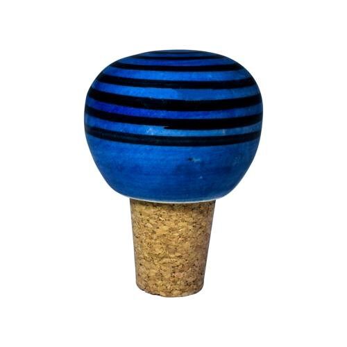 Cork wine bottle stopper, round, blue with black stripes (ASP21112)