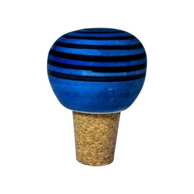 Cork wine bottle stopper, round, blue with black stripes (ASP21112)