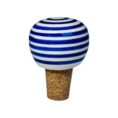 Cork wine bottle stopper, round, white with blue stripes (ASP21113)