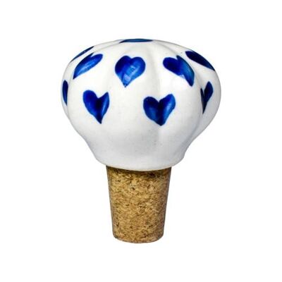 Cork wine bottle stopper, scalloped, blue hearts (ASP21114)