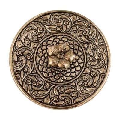 Incense holder, recycled aluminium, floral round (ASP2132)