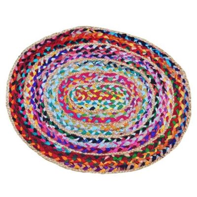 Rug/doormat, recycled cotton & jute oval multi coloured 45x60cm (ASP2162)